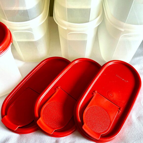 Tupperware 17pc Lot Oval #2 Modular Mates 4.5” Tall 1618 w Some Seals 1618 Red - Picture 2 of 16